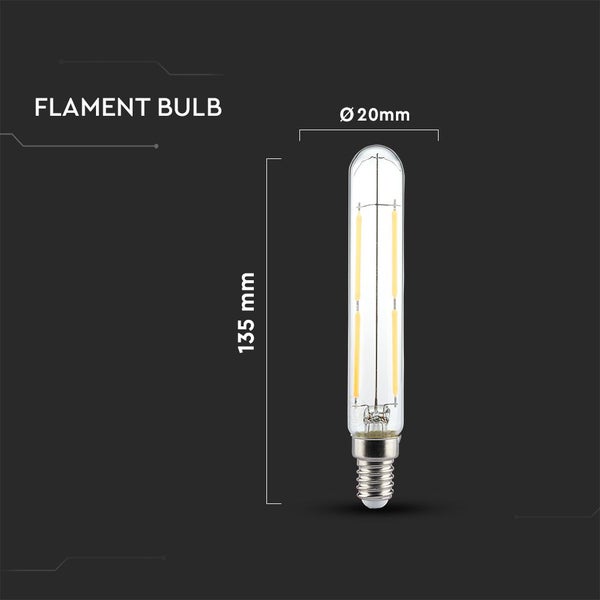 LED-Filament-Leuchtmittel in Röhrenform, klares Glas, Durchmesser 20 Millimeter, Länge 135 Millimeter, Sockel E14.