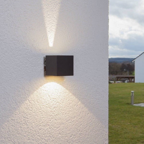 Lucande LED Wandleuchte außen Jarno (spritzwassergeschützt (Modern) in Schwarz aus Aluminium (2 flammig, ) - Außenwandleuchten Wandlampe Led Außenlampe Outdoor für Außenwand/Hauswand