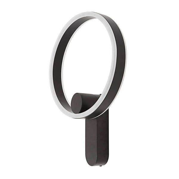 LED-Wandleuchte in Ringform aus schwarzem Metall mit weißem Diffusor, modernes Design.