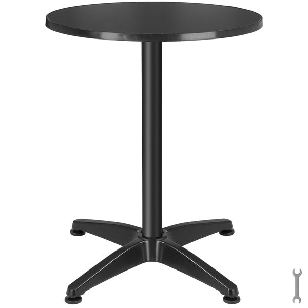 Runder Bistrotisch aus Metall in Anthrazit mit Mittelsäule und Kreuzfuß, inklusive Montagematerial.