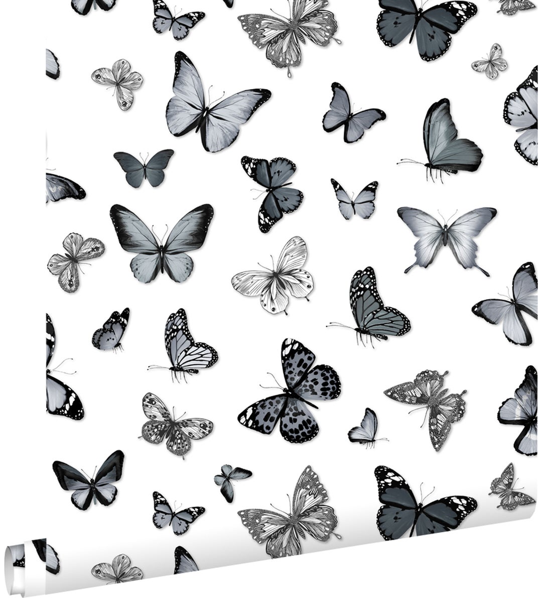 ESTAhome Tapete Schmetterlinge Schwarz und Weiß - 53 cm x 10,05 m - 138512