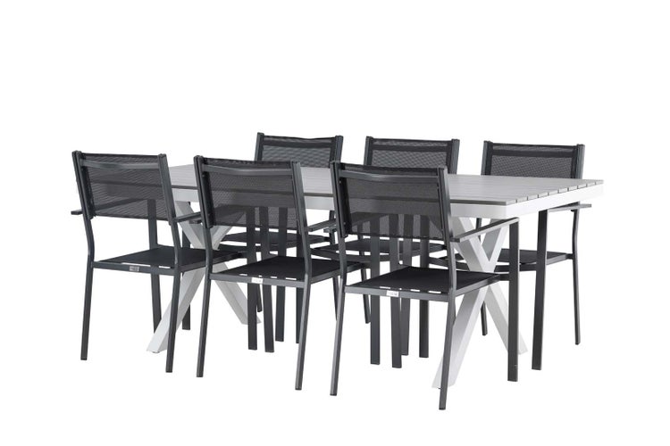 Garcia Gartenset Tisch 100x200cm grau, 6 Stühle Copacabana schwarz. 100 X 200 X 74 cm