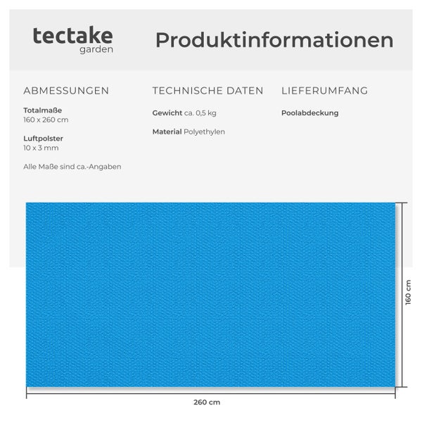 Produktinformationen zur Poolabdeckung von tectake Garden, Abmessungen 160 x 260 cm