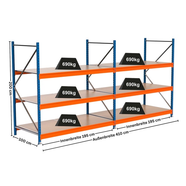 Regal mit Abmessungen und Gewichtsangaben