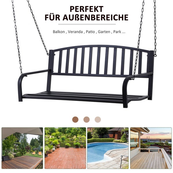 Outsunny Hängebank, 2-Sitzer Gartenschaukel mit Ketten,  127 x 60 x 53 cm, Metall, Schwarz