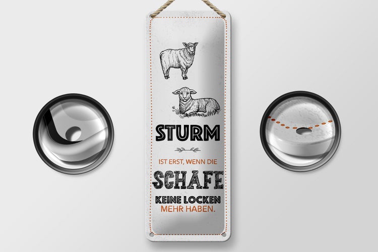 Blechschild Spruch lustig Sturm wenn Schafe Locken 10x27cm