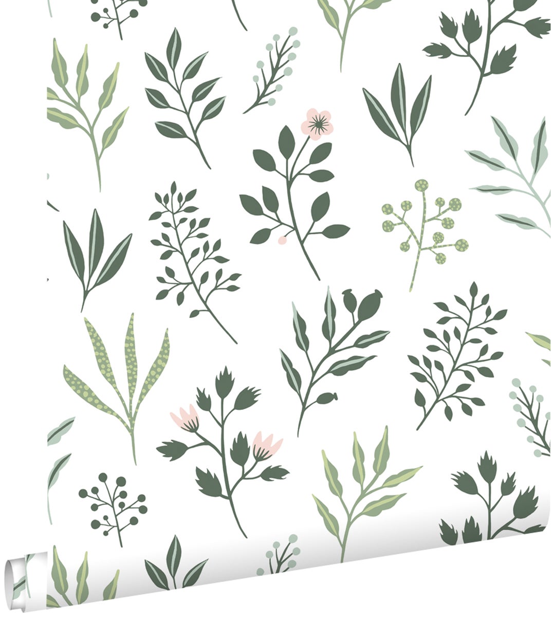 ESTAhome Tapete Blumenmuster im skandinavischen Stil Weiß und Graugrün - 0,53 x 10,05 m - 139080