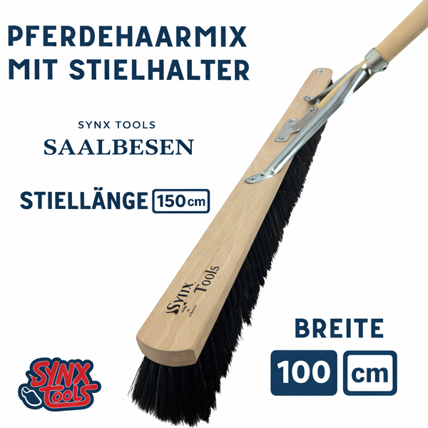 Saalbesen mit Stielhalter, 150 Zentimeter Stiellänge und 100 Zentimeter Breite