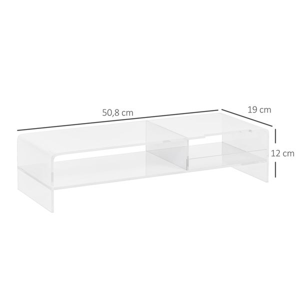 HOMCOM Monitorständer Bildschirmerhöhung mit Staufach, Monitorerhöhung für Monitore bis 24 Zoll, Schreibtischaufsatz für Computer, PC, Laptop bis 5kg, Acryl, 50,8 x 19 x 12 cm