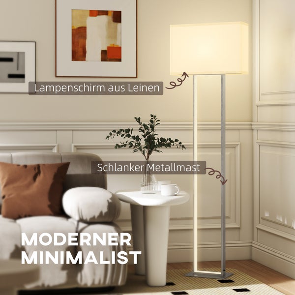 Stehlampe mit Leinenschirm und schlankem Metallgestell im modernen minimalistischen Stil