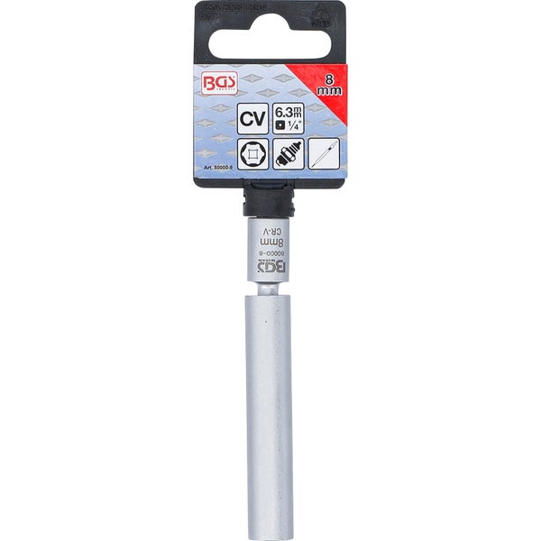 BGS Technic Zuendkerzen-Steckschluesseleinsatz, 8 mm, Antrieb 6.3 mm (1/4 Zoll), Chrom-Vanadium-Stahl, lange Ausfuehrung.