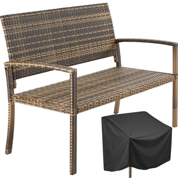 Gartenbank aus Polyrattan mit Armlehnen inklusive Schutzhülle