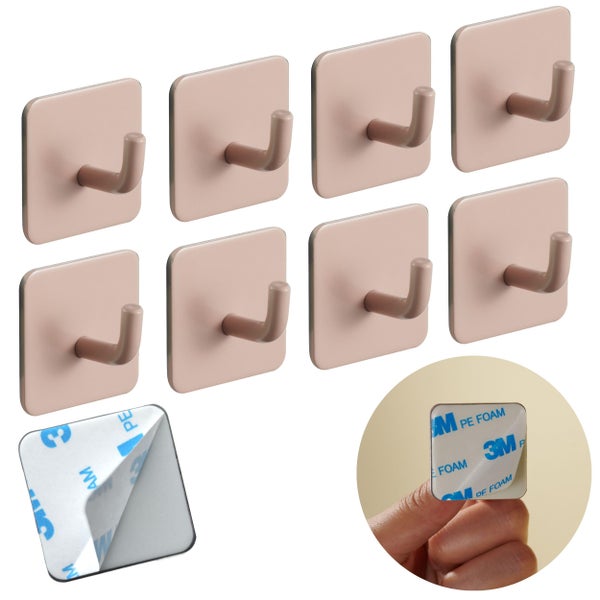 Quadratische Wandhaken selbstklebend im Set mit 8 Stück inklusive 3M Klebestreifen.