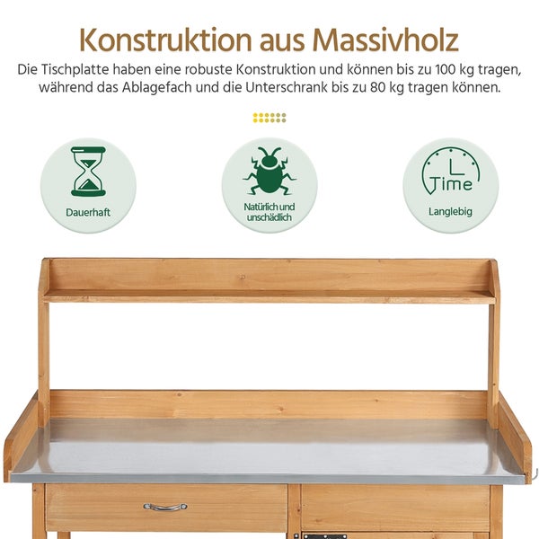 Werkbank aus Massivholz mit Ablage und Schubladen