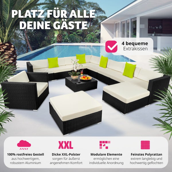 Rattan Lounge tectake Las Vegas mit Sicherheitsglasplatte mit Aluminiumgestell schwarz