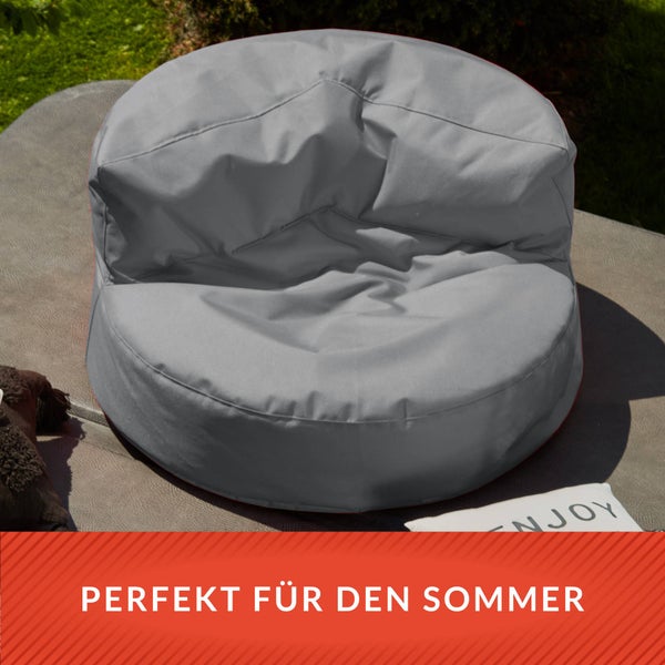 Green Bean Sitzsack Sofa mit Füllmaterial - Lounge im Sitzsack-Design 90x50cm mit ergonomischer Rückenlehne & waschbarem Bezug - Indoor und Outdoor geeignet in Grau
