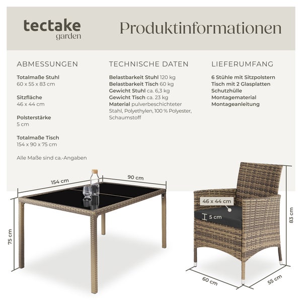 Rattan Sitzgruppe tectake Porto inklusive Schutzhülle für 6 Personen natur/dunkelgrau
