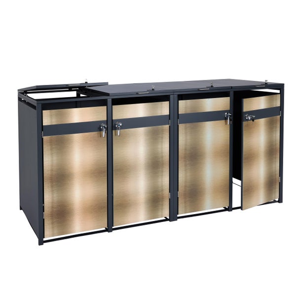 Mülltonnenbox mit vier Fächern und abschließbaren Türen