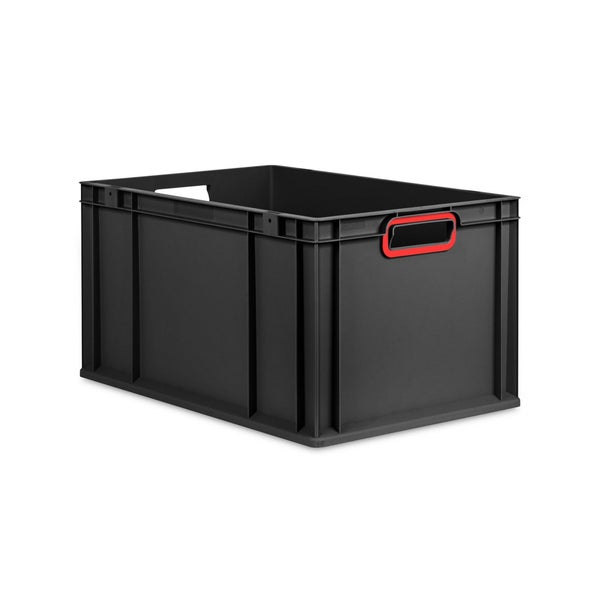 Eurobox NextGen Color, HxBxT 32x40x60cm, 65 Liter, Griffe rot offen, Verstärkter Boden, Schwarz, Eurobehälter, Transportbox, Transportbehälter, Stapelbehälter
