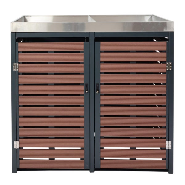 Mülltonnenbox mit zwei Türen, Schloss und Edelstahlabdeckung