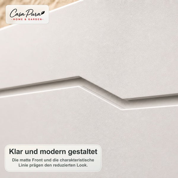 Moderne Möbelfront von Casa Pura mit matter Oberfläche und dekorativer, charakteristischer Zierlinie im reduzierten Design.