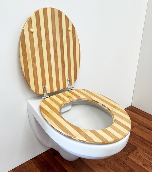 ADOB WC Sitz Bambus gestreift, umweltfreundlich, warm, rostfreie verstellbare Edelstahlscharniere, universalpassend
