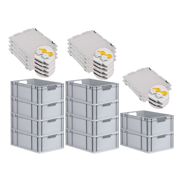 PROREGAL Spar Set 10x Eurobox Nextgen Economy Mit Scharnierdeckel & Gelben Schiebeschnappverschlüssen Griffe Offen HxBxT 22 x 40 x 60 cm 44 Liter