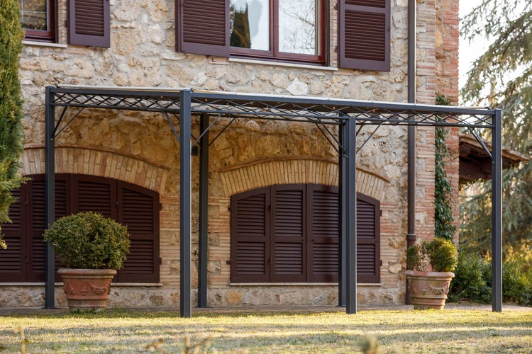 Pergola ELEO Sicilia 3 x 4 m anthrazit - pulverbeschichtet | mit Sonnensegel ecru