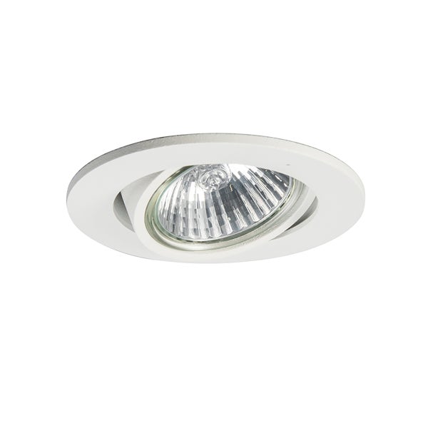 Schwenkbarer Einbaustrahler in Weiß inklusive Leuchtmittel für die Deckenmontage.