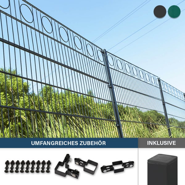 Doppelstabmattenzaun MORATA Kreis Höhe: 200 cm / Länge: 10 m ohne Eckpfosten I Gartenzaun, Mattenzaun