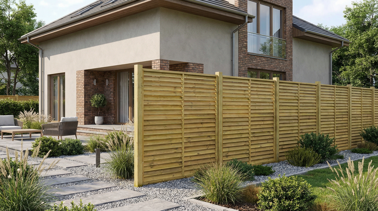 Holzzaun im Gartenbereich eines Hauses