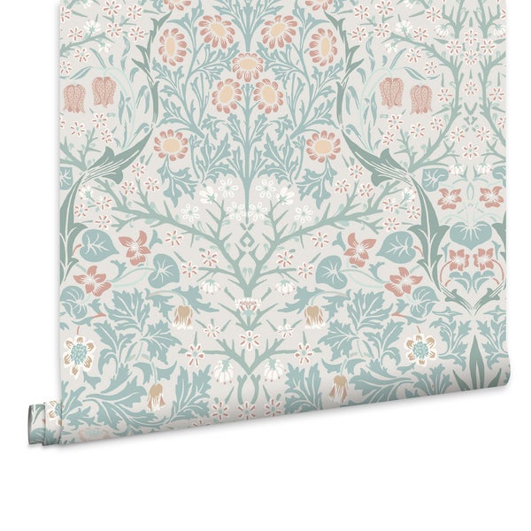 Tapete mit floralem Blumenmuster im Arts and Crafts Stil als Tapetenrolle