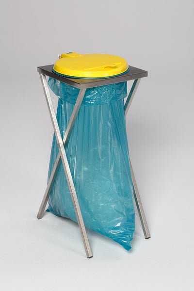 PROREGAL Robuster Scherenständer Mit Klemmring Für 120 Liter Sack HxBxT 90 x 40 x 45 cm Edelstahl Gelber Deckel