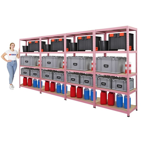 PROREGAL Mega Deal 4x Schwerlastregal PINK LADY, HxBxT 180x90x40cm, Fachlast 175kg, 5 Ebenen, Pink, Kellerregal, Steckregal, Garagenregal, Lagerregal