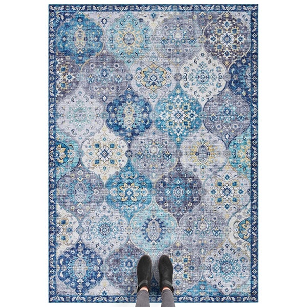Kurzflor Teppich Kashmir Ghom Jeansblau - 80x150x0,7cm