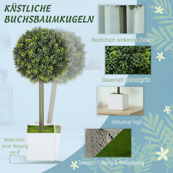 Künstliche Buchsbaumkugel im Topf mit Zementfüllung