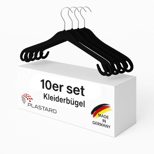 Plastard 10 Stück Kleiderbügel NA 47 cm – Kunststoff – platzsparend, rutschfest, 360° drehbar