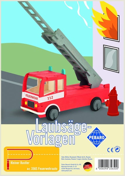 Pebaro Laubsägevorlage Feuerwehrauto aus Holz