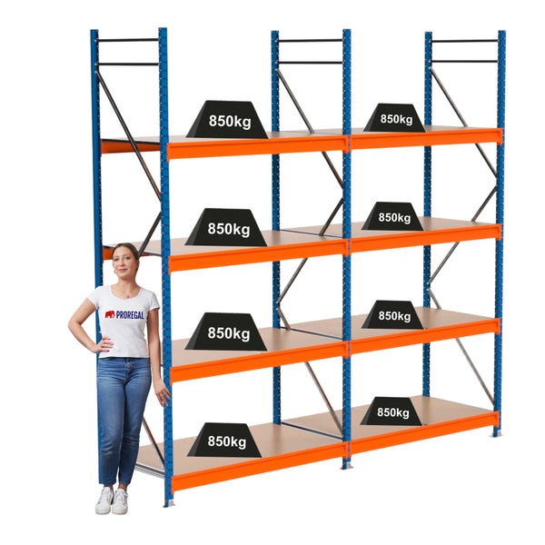 Regal mit vier Ebenen und einer Traglast von 850 Kilogramm pro Ebene