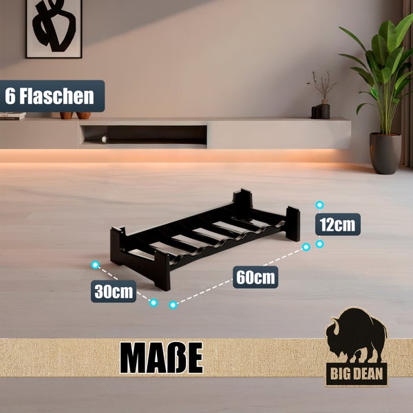 Weinregal für sechs Flaschen mit Maßangaben