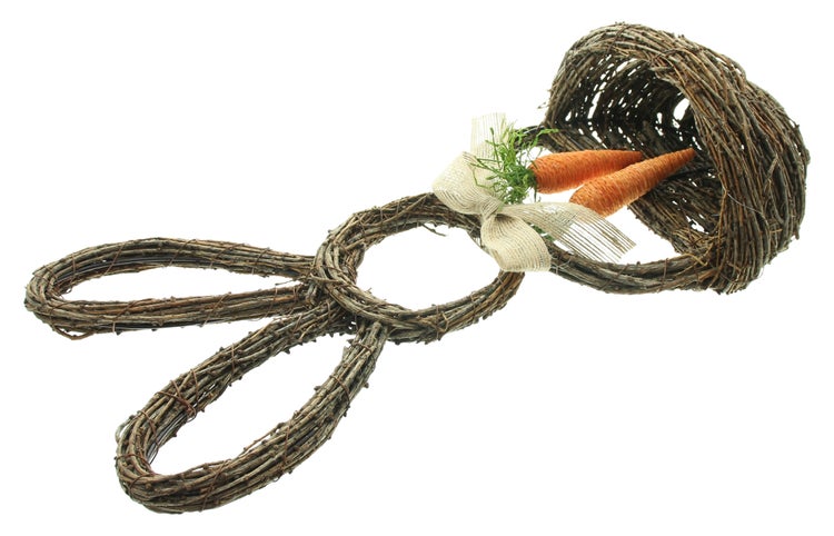 FRANK FLECHTWAREN|Wandhänger Hasenkörbchen, 20 x 11 x 45 cm, RATTAN, METALL, STYROPOR, MAISSTROH