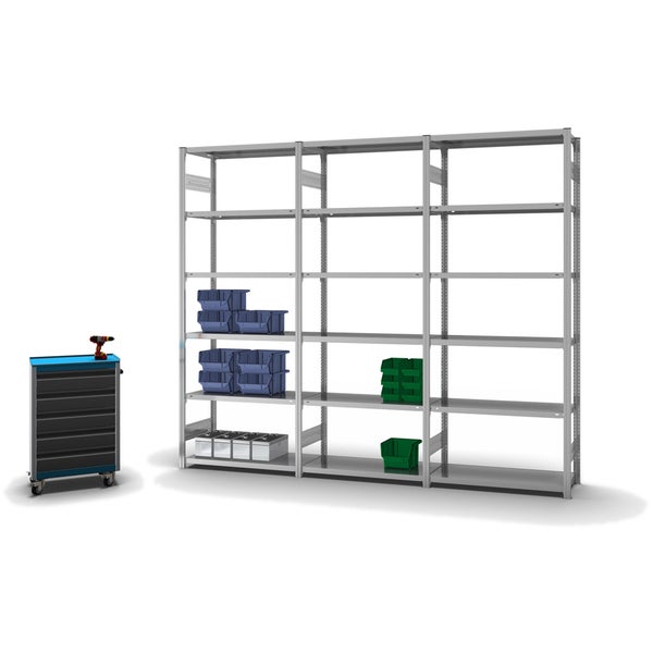 PROREGAL Fachbodenregal Stecksystem T-Profil Light-Duty Grundregal HxBxT 250 x 100 x 40 cm 6 Ebenen Fachlast 145 kg Beidseitig Nutzbar Verzinkt