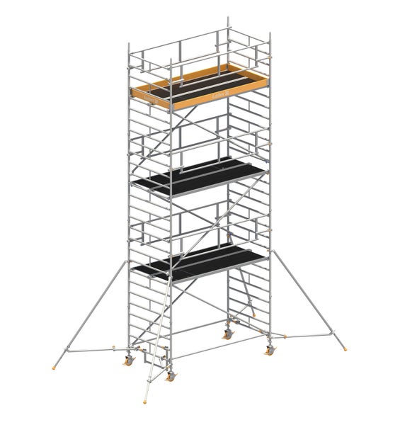 Layher Rollgerüst Uni Breit P2 Safety Plus mit Doppelgeländer und ausziehbaren Gerüststützen 8,20m AH