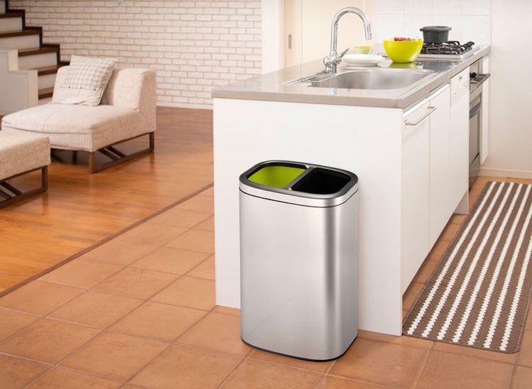 PROREGAL Rechteckiger Abfalleimer Aus Gebürstetem Edelstahl Mit Offener Einwurfsöffnung 40 Liter HxBxT 63 x 22,5 x 42 cm Silber