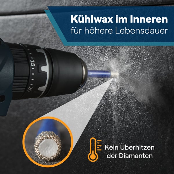 WERKSTEIN Fliesenbohrer 10mm mit Diamantbohrkrone - Extrem langlebiger Feinsteinzeug Bohrer zum Bohren von Fliesen, Glas, Keramik, Porzellan, Granit, Marmor uvm. - Diamantbohrer mit Sechskantschaft