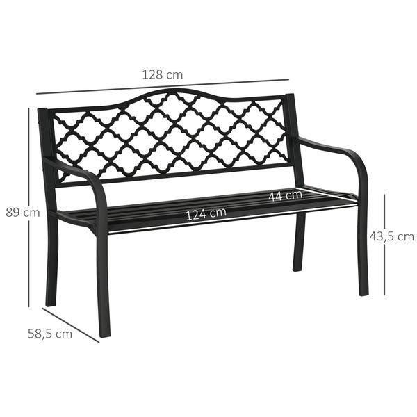 Outsunny Gartenbank 2-Sitzer, Sitzbank bis 240 kg, 128 x 58,5 x 89 cm, Gusseisen, Schwarz