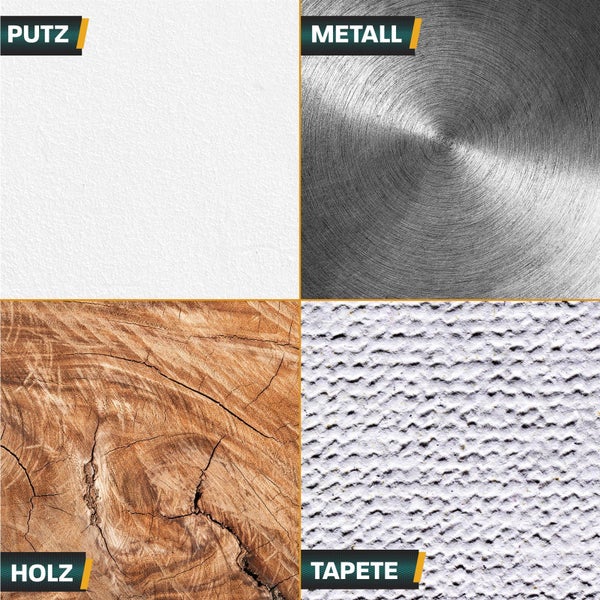 Nahaufnahme von Putz, Metall, Holz und Tapete