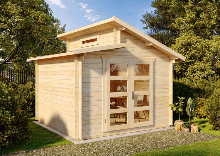 Alpholz Gartenhaus Aktiva Gartenhaus aus Holz in natur, Holzhaus mit 40 mm Wandstärke, Blockbohlenhaus mit Montagematerial imprägniert 3,2x3,2m