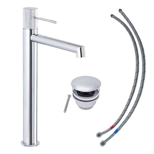 Waschtischarmatur mit Ablaufgarnitur und flexiblen Anschlussschläuchen