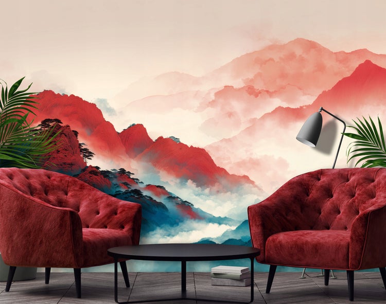 Wohnzimmer mit zwei Sesseln, Tisch und Wandbild